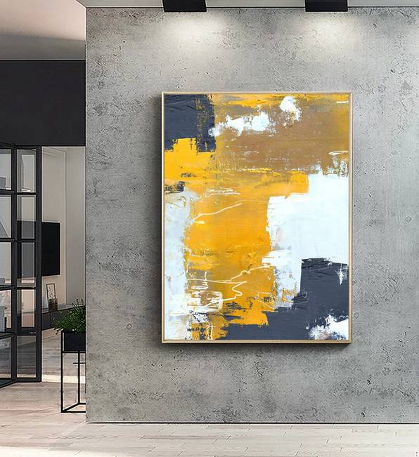 Yellow Painting Orange Hallway Abstract Canvas Artwork 2VR7A wall art